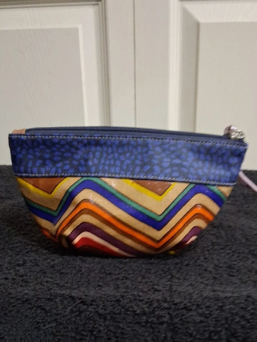 Fossil Chevron Multicolor Cosmetic Bag Pouch - Blue Trim